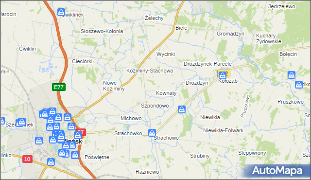 mapa Kownaty gmina Płońsk, Kownaty gmina Płońsk na mapie Targeo