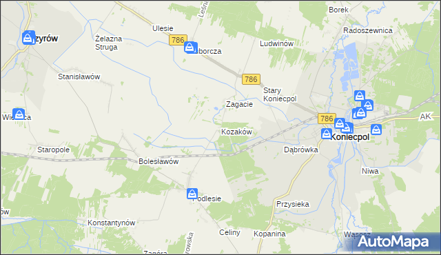mapa Kozaków, Kozaków na mapie Targeo