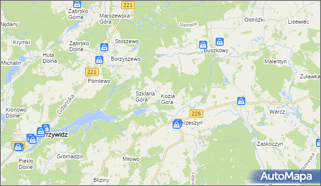 mapa Kozia Góra gmina Przywidz, Kozia Góra gmina Przywidz na mapie Targeo