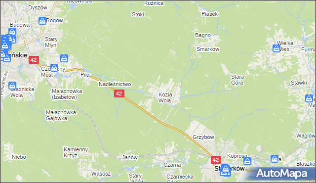 mapa Kozia Wola gmina Stąporków, Kozia Wola gmina Stąporków na mapie Targeo