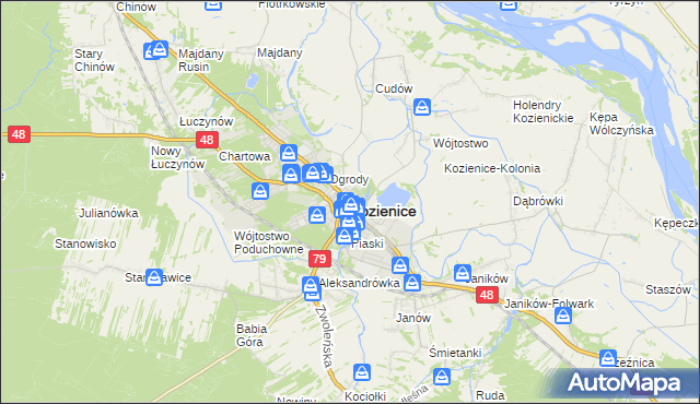 mapa Kozienice, Kozienice na mapie Targeo