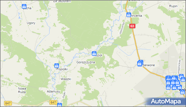 mapa Kozioł gmina Kolno, Kozioł gmina Kolno na mapie Targeo