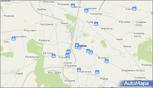 mapa Kozłów powiat miechowski, Kozłów powiat miechowski na mapie Targeo
