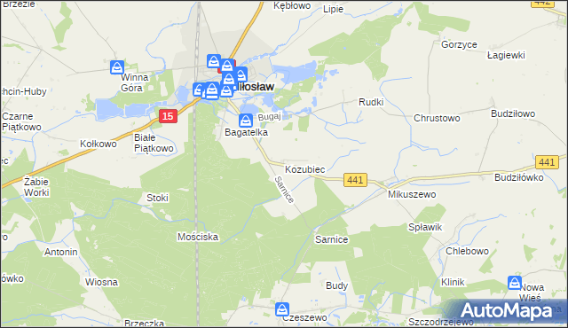 mapa Kozubiec gmina Miłosław, Kozubiec gmina Miłosław na mapie Targeo
