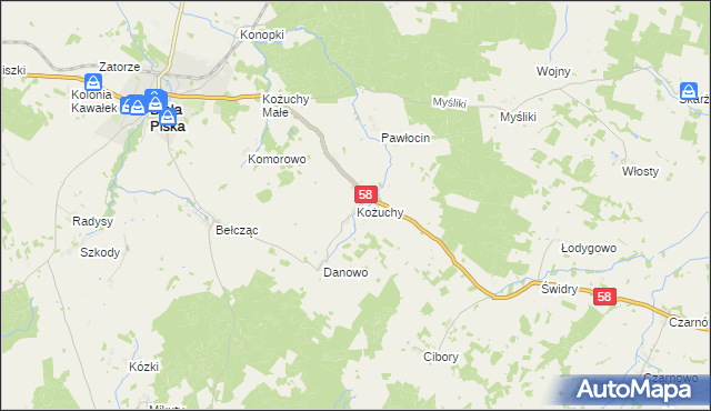 mapa Kożuchy, Kożuchy na mapie Targeo