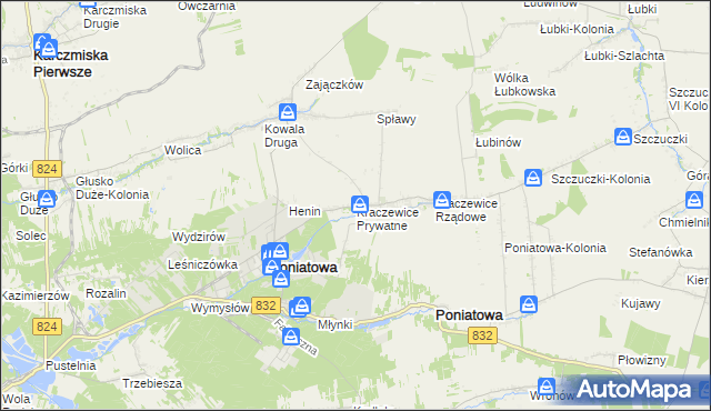 mapa Kraczewice Prywatne, Kraczewice Prywatne na mapie Targeo