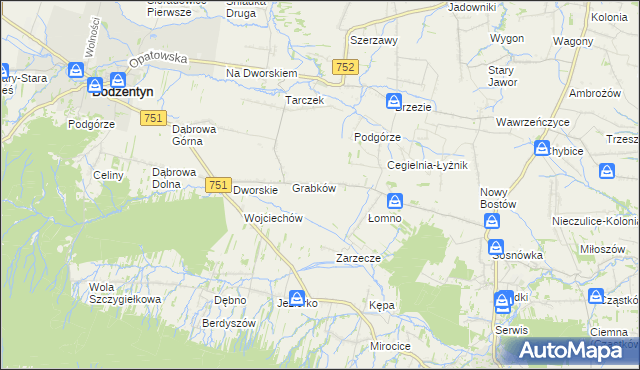 mapa Krajków gmina Pawłów, Krajków gmina Pawłów na mapie Targeo