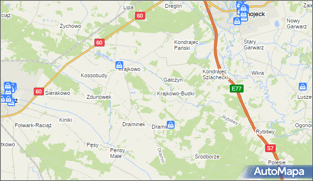 mapa Krajkowo-Budki, Krajkowo-Budki na mapie Targeo
