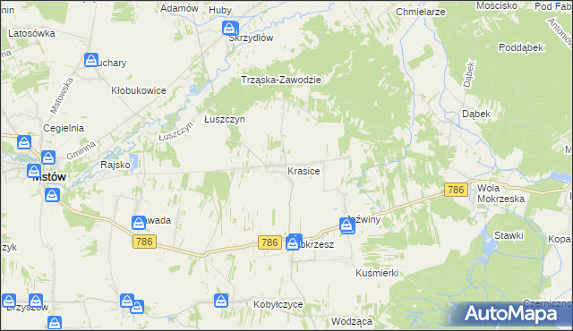 mapa Krasice gmina Mstów, Krasice gmina Mstów na mapie Targeo
