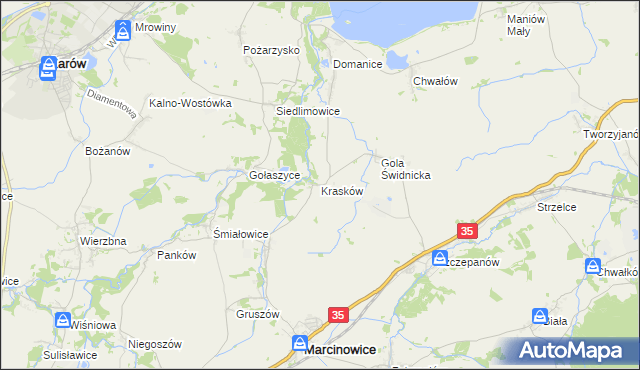 mapa Krasków gmina Marcinowice, Krasków gmina Marcinowice na mapie Targeo