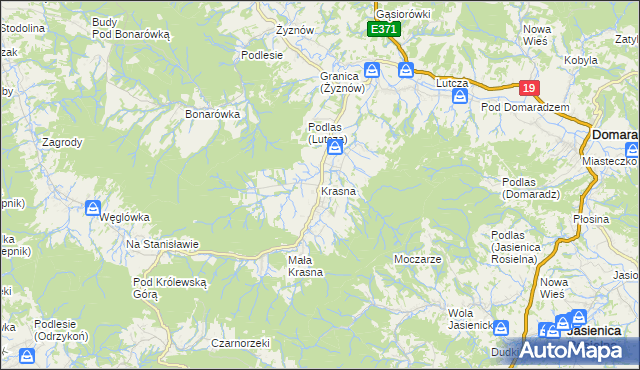 mapa Krasna gmina Korczyna, Krasna gmina Korczyna na mapie Targeo