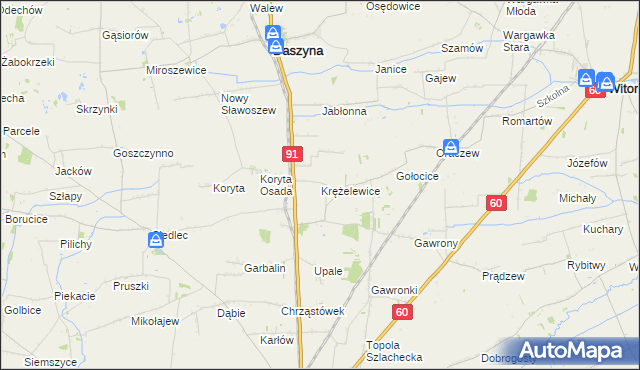 mapa Krężelewice, Krężelewice na mapie Targeo