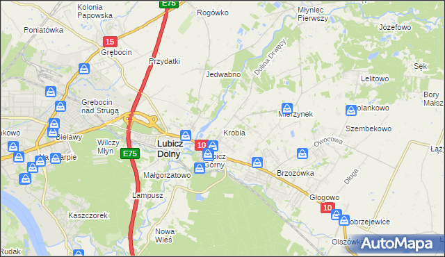 mapa Krobia gmina Lubicz, Krobia gmina Lubicz na mapie Targeo