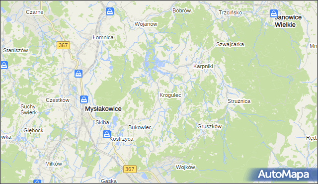 mapa Krogulec gmina Mysłakowice, Krogulec gmina Mysłakowice na mapie Targeo