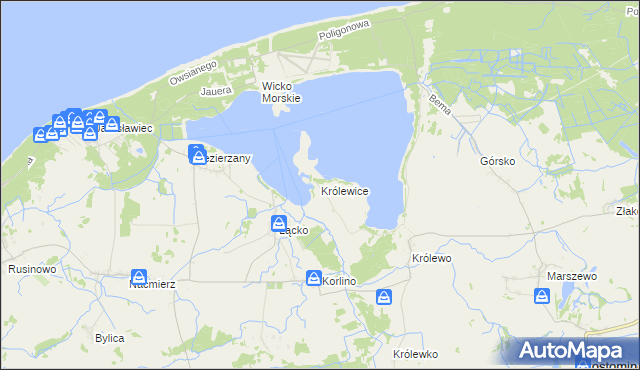 mapa Królewice gmina Postomino, Królewice gmina Postomino na mapie Targeo