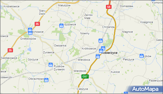 mapa Królikowice gmina Kobierzyce, Królikowice gmina Kobierzyce na mapie Targeo