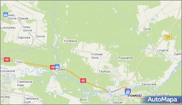 mapa Królowa Wola gmina Inowłódz, Królowa Wola gmina Inowłódz na mapie Targeo