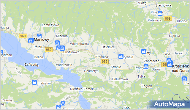 mapa Krośnica gmina Krościenko nad Dunajcem, Krośnica gmina Krościenko nad Dunajcem na mapie Targeo
