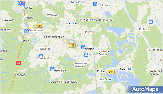 mapa Krośnice powiat milicki, Krośnice powiat milicki na mapie Targeo