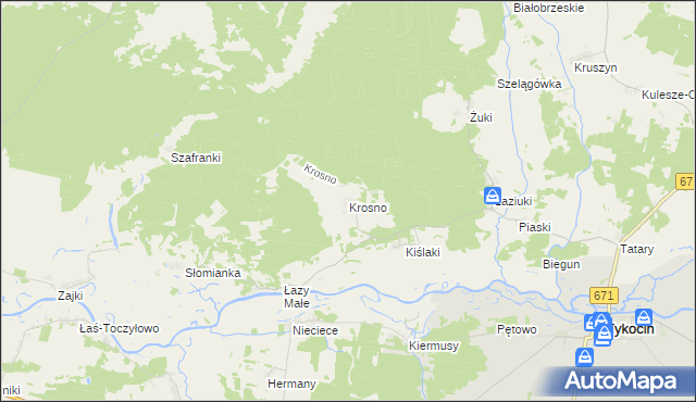 mapa Krosno gmina Tykocin, Krosno gmina Tykocin na mapie Targeo