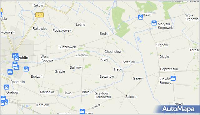 mapa Kruki gmina Żychlin, Kruki gmina Żychlin na mapie Targeo