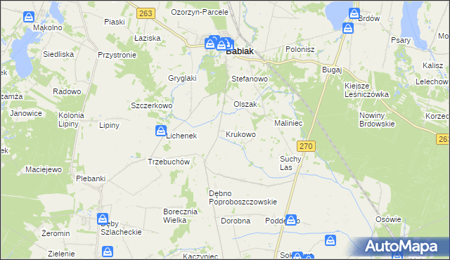 mapa Krukowo gmina Babiak, Krukowo gmina Babiak na mapie Targeo
