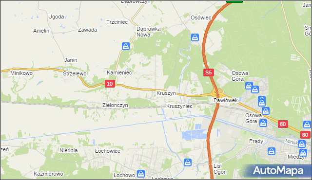 mapa Kruszyn gmina Sicienko, Kruszyn gmina Sicienko na mapie Targeo
