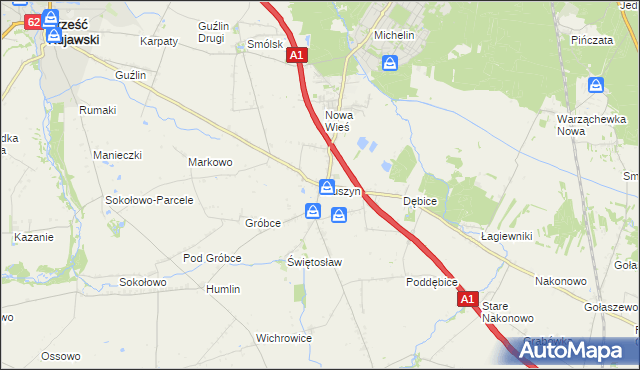 mapa Kruszyn gmina Włocławek, Kruszyn gmina Włocławek na mapie Targeo