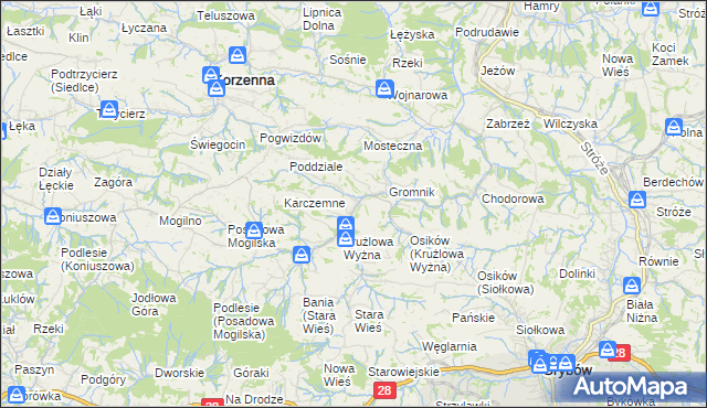 mapa Krużlowa Niżna, Krużlowa Niżna na mapie Targeo