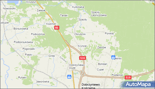 mapa Krynice gmina Dobrzyniewo Duże, Krynice gmina Dobrzyniewo Duże na mapie Targeo