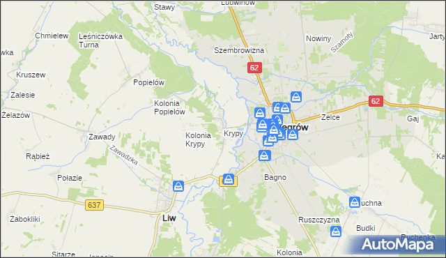 mapa Krypy gmina Liw, Krypy gmina Liw na mapie Targeo