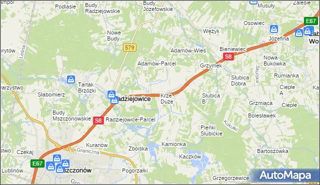 mapa Krze Duże, Krze Duże na mapie Targeo