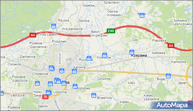 mapa Krzeczów gmina Rzezawa, Krzeczów gmina Rzezawa na mapie Targeo