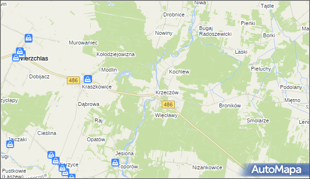 mapa Krzeczów gmina Wierzchlas, Krzeczów gmina Wierzchlas na mapie Targeo