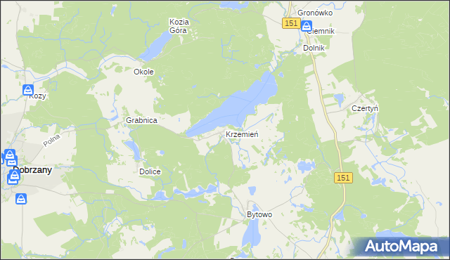 mapa Krzemień gmina Dobrzany, Krzemień gmina Dobrzany na mapie Targeo