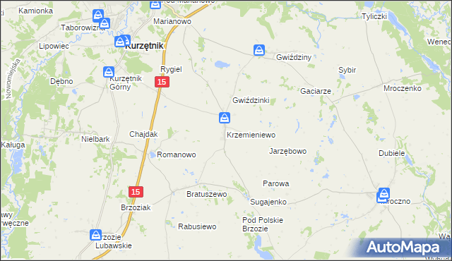 mapa Krzemieniewo gmina Kurzętnik, Krzemieniewo gmina Kurzętnik na mapie Targeo