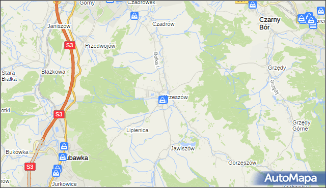 mapa Krzeszów gmina Kamienna Góra, Krzeszów gmina Kamienna Góra na mapie Targeo