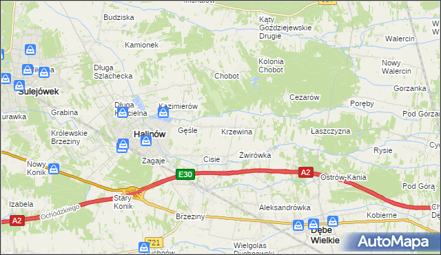 mapa Krzewina gmina Halinów, Krzewina gmina Halinów na mapie Targeo
