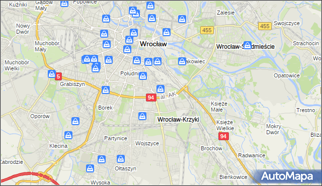 mapa Krzyki gmina Wrocław, Krzyki gmina Wrocław na mapie Targeo