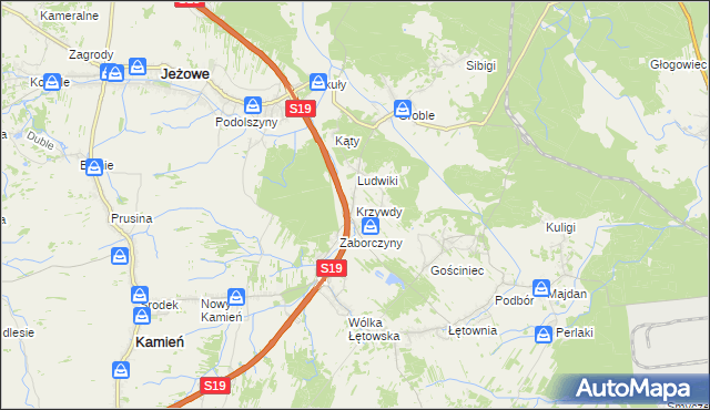 mapa Krzywdy gmina Jeżowe, Krzywdy gmina Jeżowe na mapie Targeo