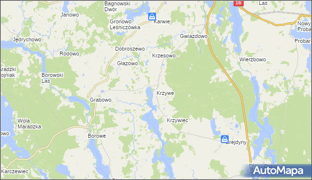 mapa Krzywe gmina Mrągowo, Krzywe gmina Mrągowo na mapie Targeo