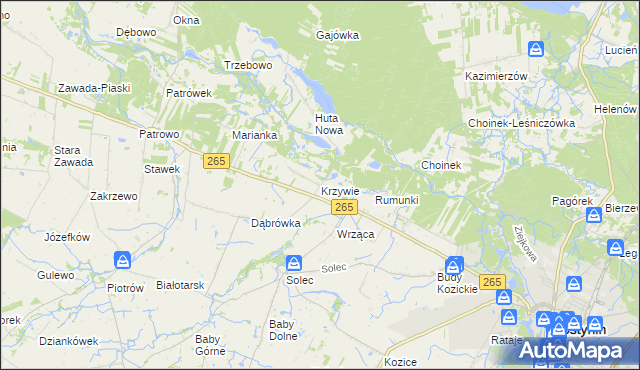 mapa Krzywie gmina Gostynin, Krzywie gmina Gostynin na mapie Targeo