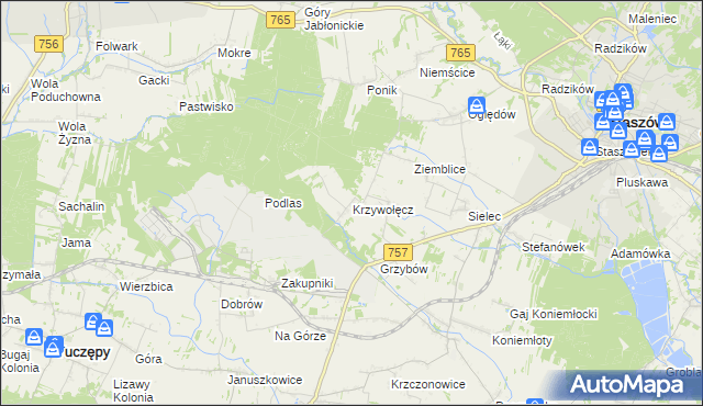 mapa Krzywołęcz, Krzywołęcz na mapie Targeo