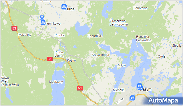 mapa Krzywonoga, Krzywonoga na mapie Targeo