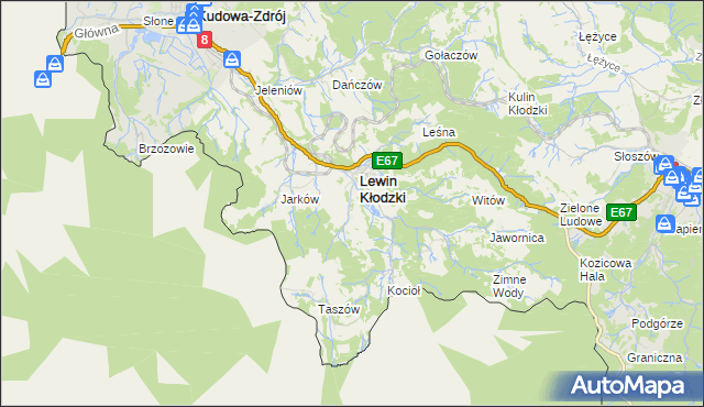 mapa Krzyżanów gmina Lewin Kłodzki, Krzyżanów gmina Lewin Kłodzki na mapie Targeo