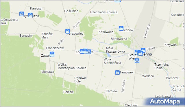 mapa Krzyżanówka, Krzyżanówka na mapie Targeo