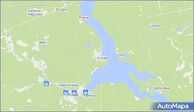 mapa Krzyże gmina Ruciane-Nida, Krzyże gmina Ruciane-Nida na mapie Targeo