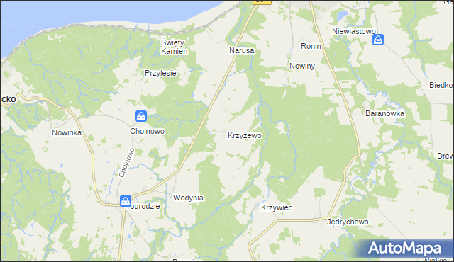 mapa Krzyżewo gmina Frombork, Krzyżewo gmina Frombork na mapie Targeo