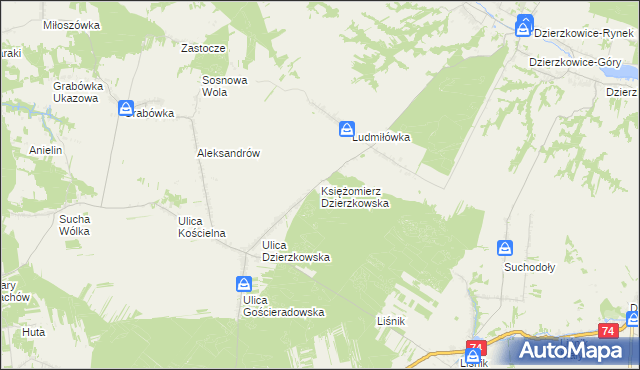 mapa Księżomierz Dzierzkowska, Księżomierz Dzierzkowska na mapie Targeo