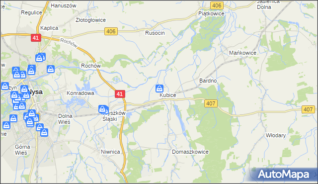 mapa Kubice gmina Nysa, Kubice gmina Nysa na mapie Targeo